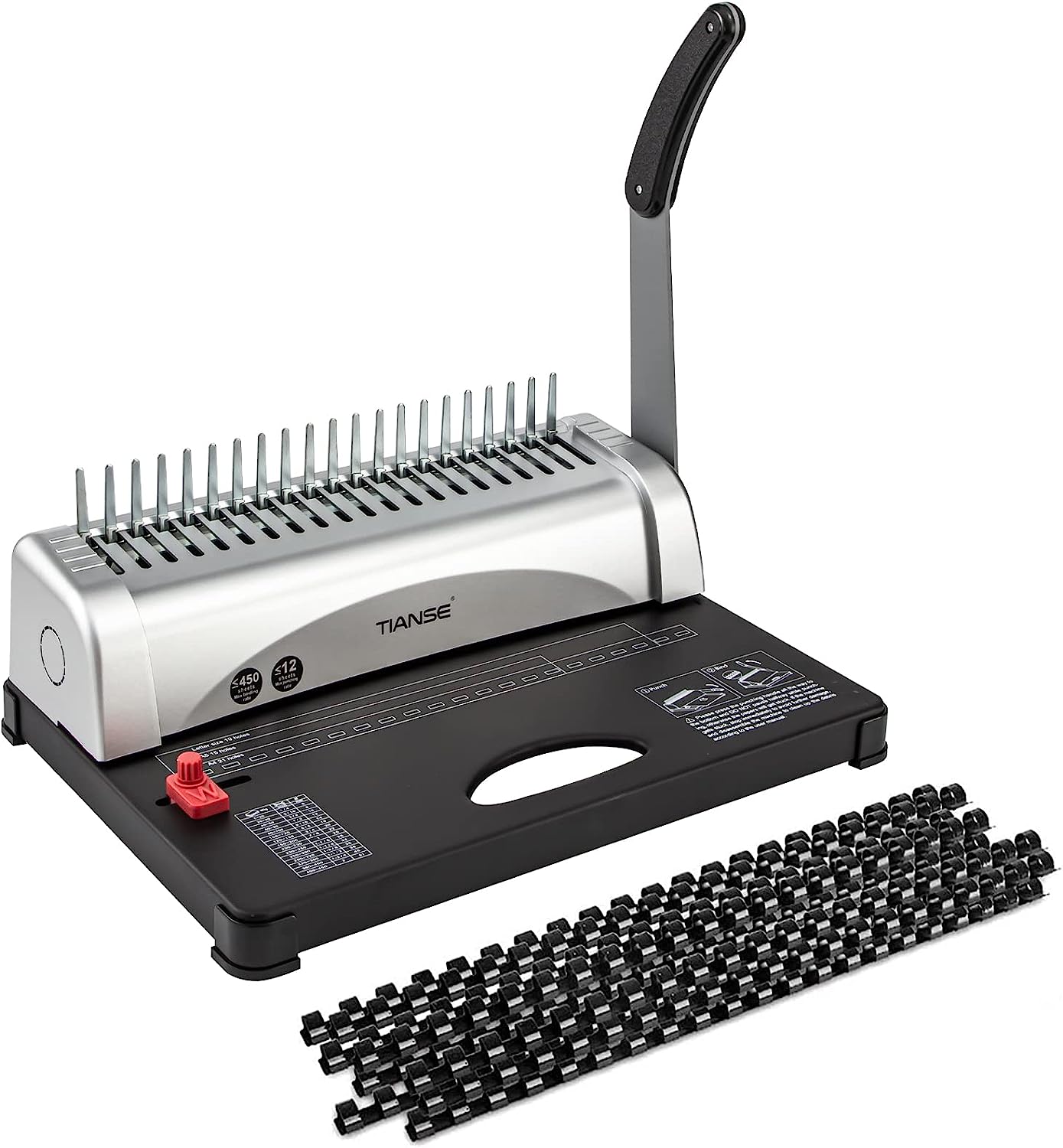 230527222640768_1 TIANSE Binding Machine, 21-Holes, 450 Sheets, Comb Binding Machines with Starter Kit 100 PCS 3/8'' Comb Binding Spines, Comb Binder Machine Book Maker Perfect for Letter Size, A4, A5 or Smaller Sizes - Image 1